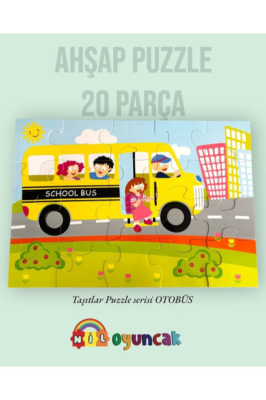 Büyük Boy Ahşap Puzzle Otobüs