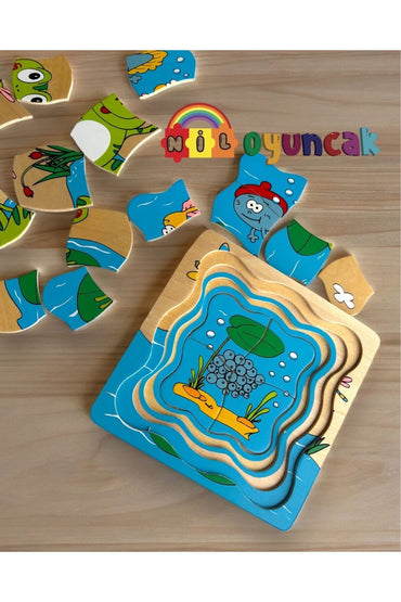 Tavuk Kurbağa Gelişim evreleri seti Ahşap katlı puzzle