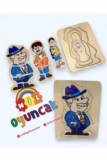 Ahşap Kat Kat Nine Dede Puzzle set (2li)