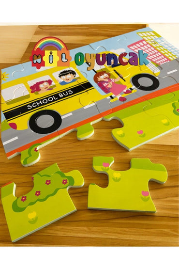 Büyük Boy Ahşap Puzzle Otobüs