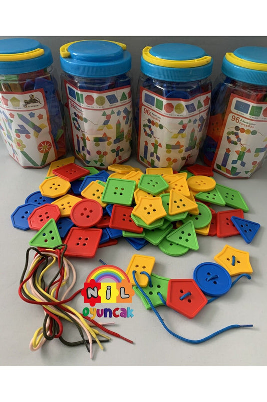 Geometrik Renkli Düğmeler İp geçirme 96 parça
