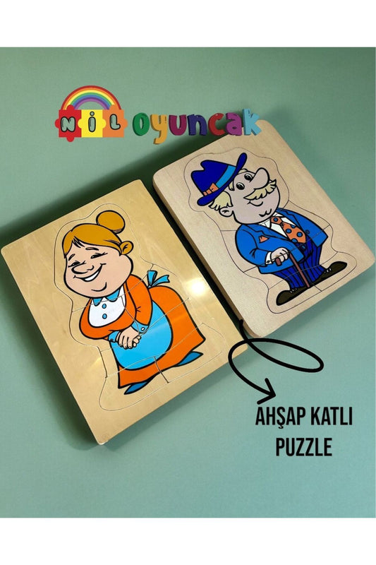 Ahşap Kat Kat Nine Dede Puzzle set (2li)