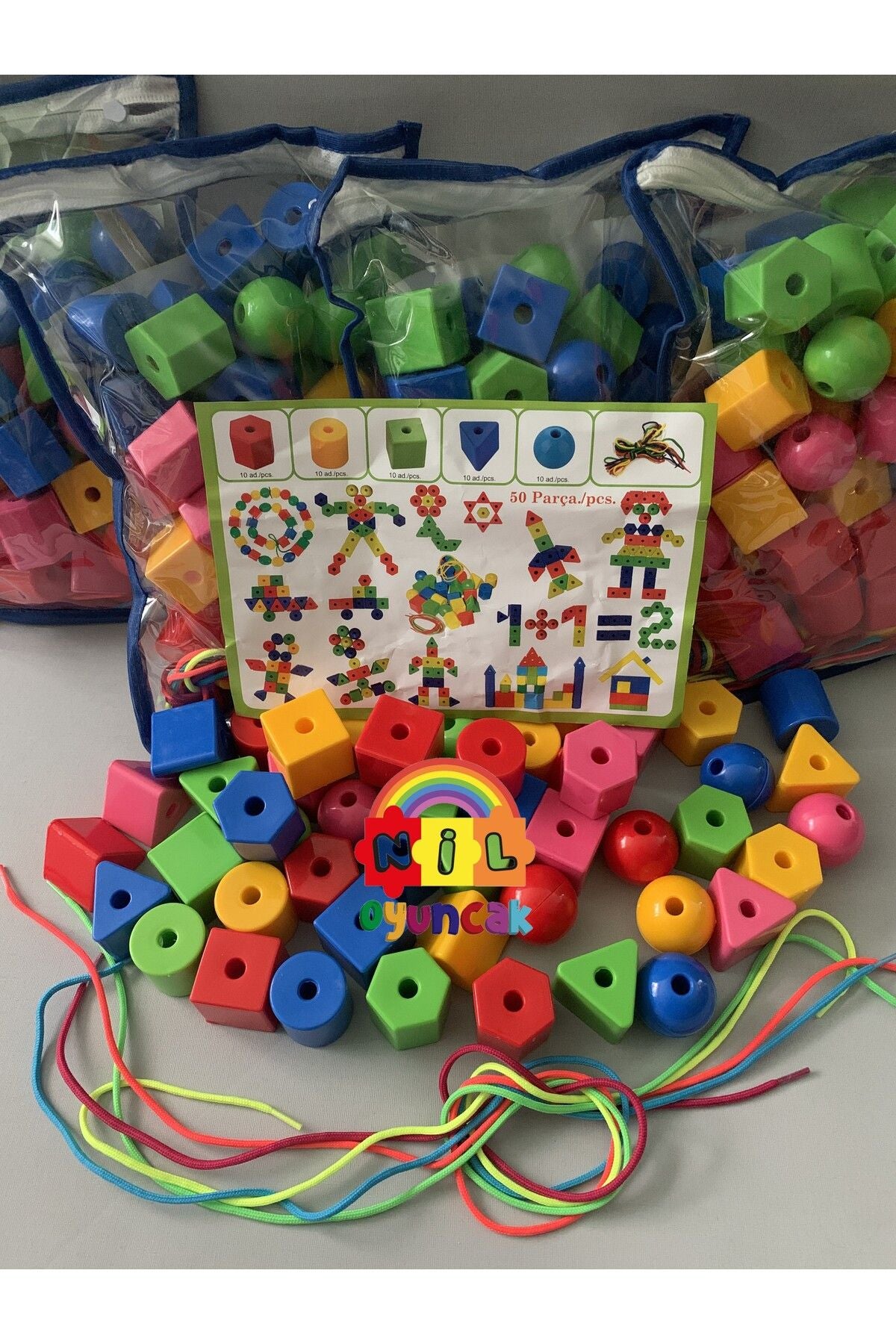 Geometrik Renkli Boncuklar İp geçirme 50 parça