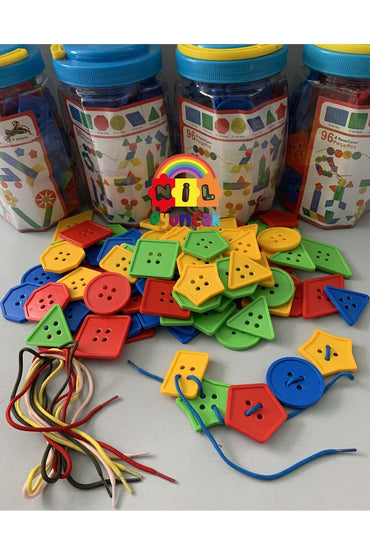 Geometrik Renkli Düğmeler İp geçirme 96 parça